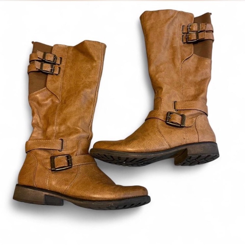 Women's Tan Leather Boots - Picture 1 of 5
